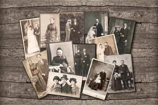 Collage of old black and white portrait photographs